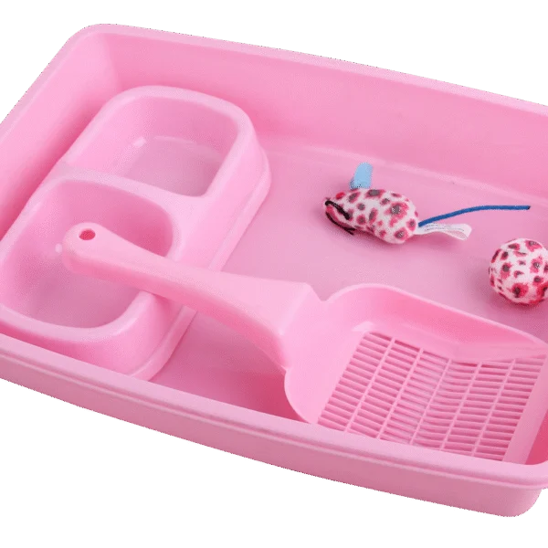Kit di partenza per gattini con lettiera e ciotola, rosa – Pawise Kitten Starter Set