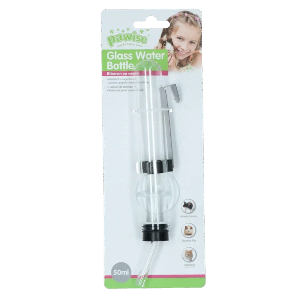 Bottiglia in vetro per criceti con supporto e ventosa, 50 ml – Pawise Hamster Glass Water Bottle