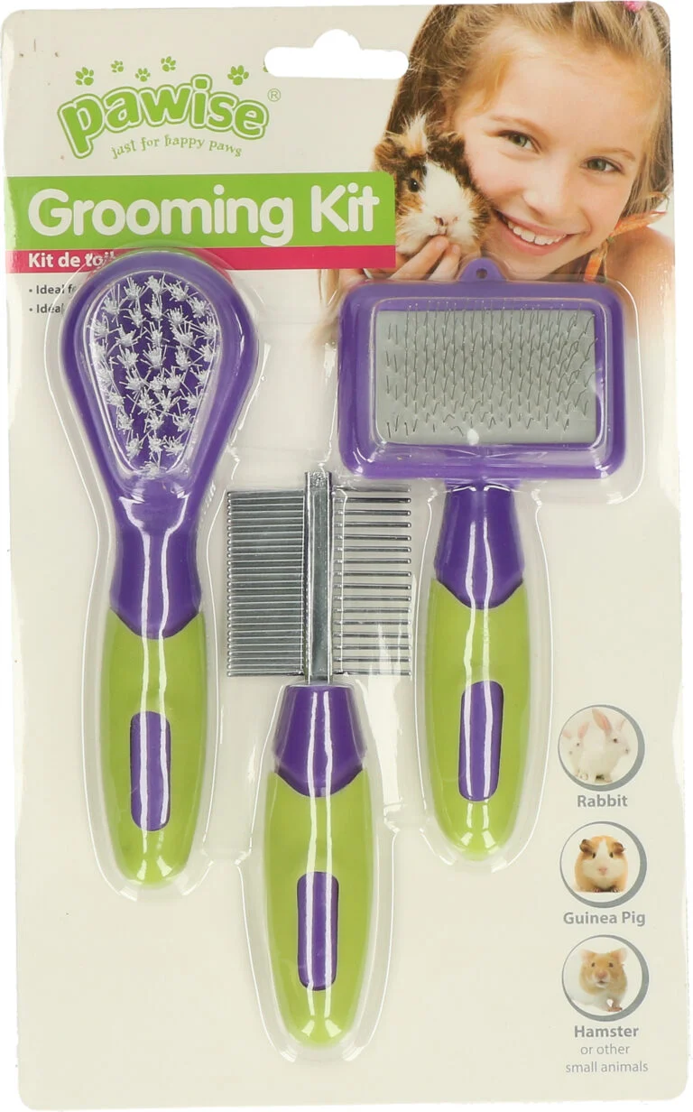 Set per la cura di conigli e roditori con 3 spazzole da 12 a 13 cm – Pawise Grooming Kit Rodents & Rabbits