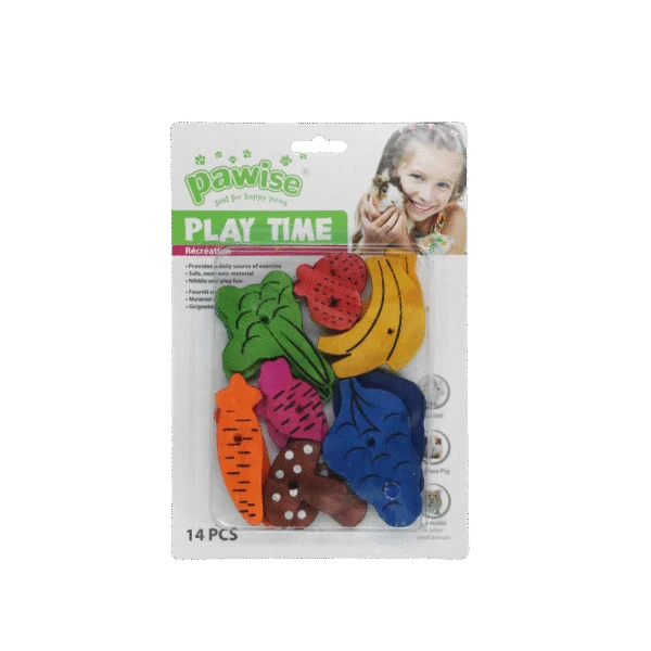 Gioco da rosicchiare in legno, 18 pezzi – Pawise Play Time Small Pet Fruit & Veggie mix