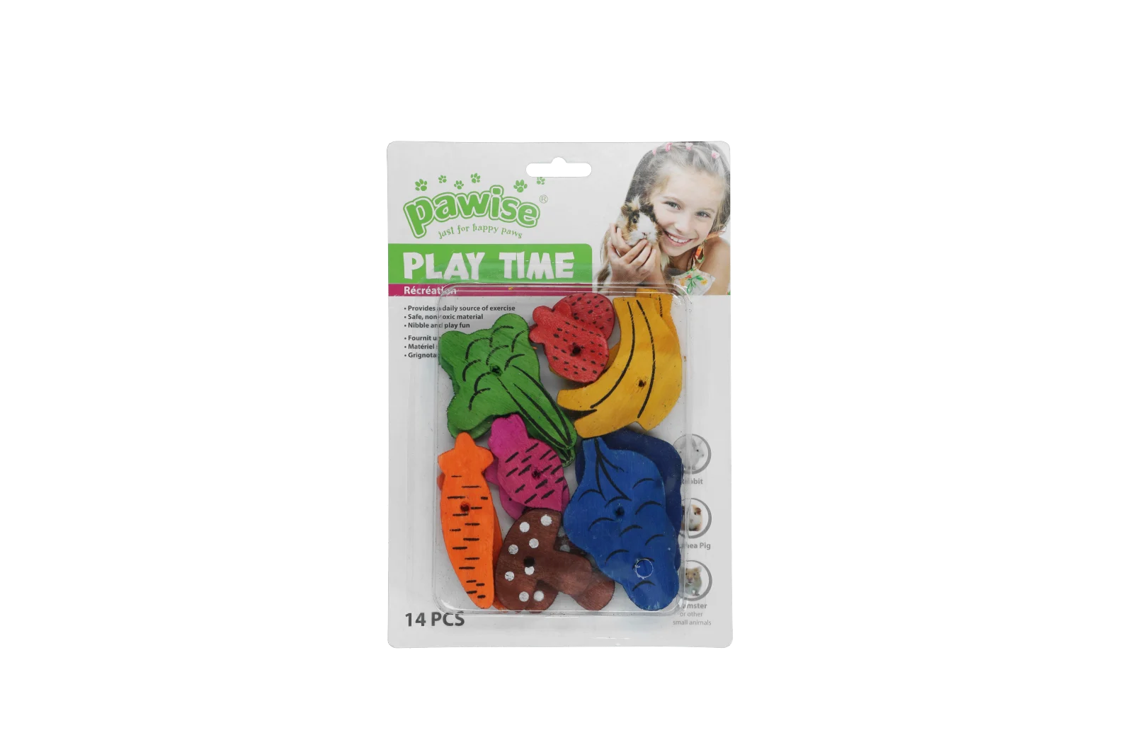 Gioco da rosicchiare in legno, 18 pezzi – Pawise Play Time Small Pet Fruit & Veggie mix - immagine 1
