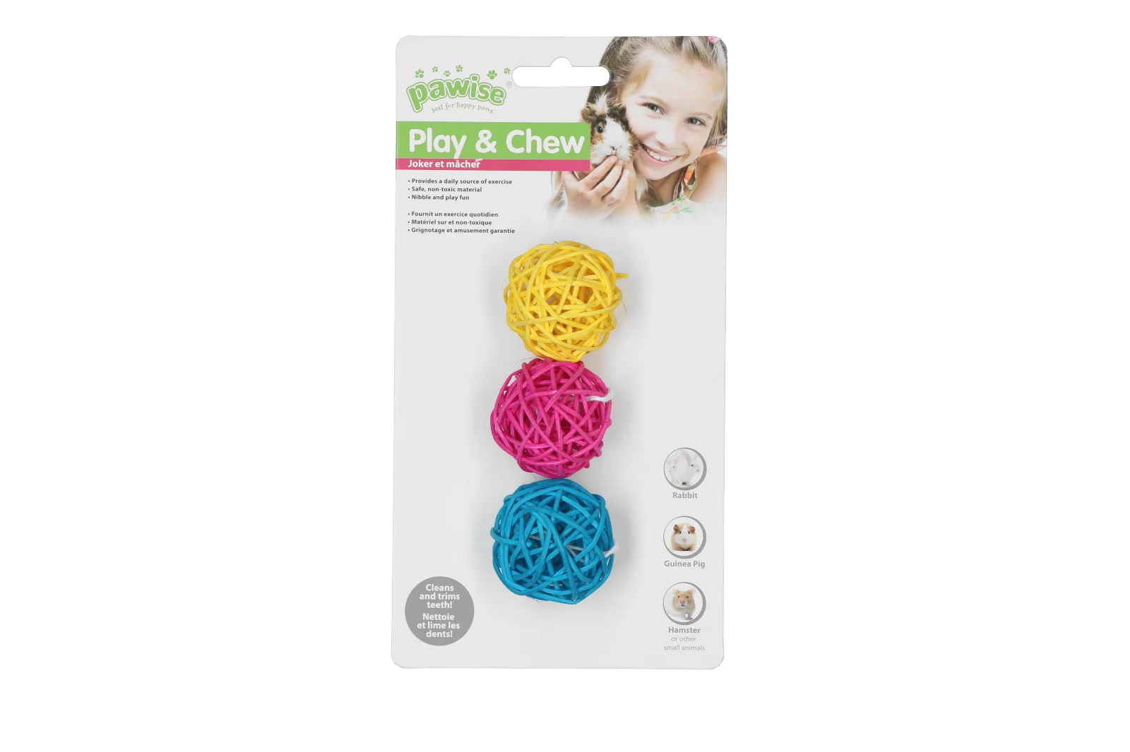 Pallina colorata da rosicchiare per conigli e roditori – Pawise Play & Chew Balls - immagine 1