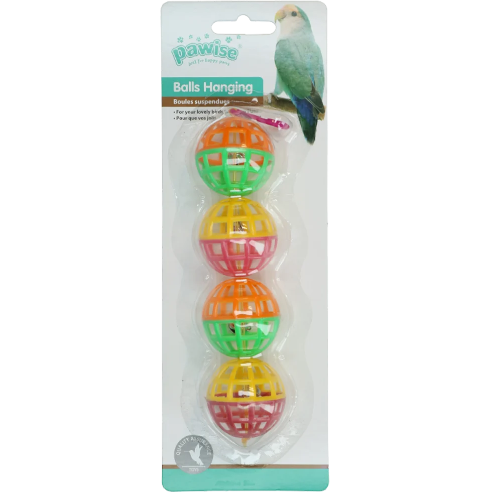 Palline gioco per uccelli con campanellini, 4 pezzi, 16 cm – Pawise Balls Hanging - immagine 1