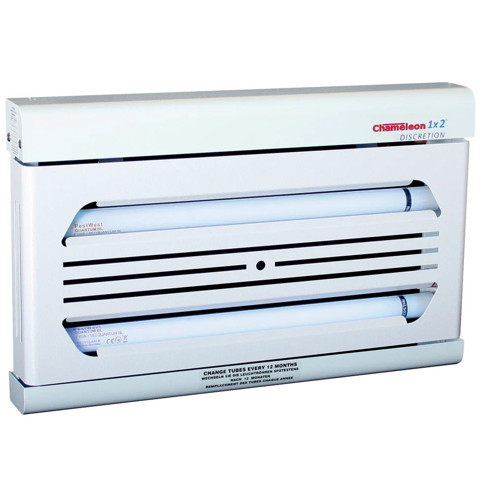 Lampada cattura mosche da parete con piastra collante nascosta, bianca – PestWest Chameleon 1x2 Discretion - immagine 1