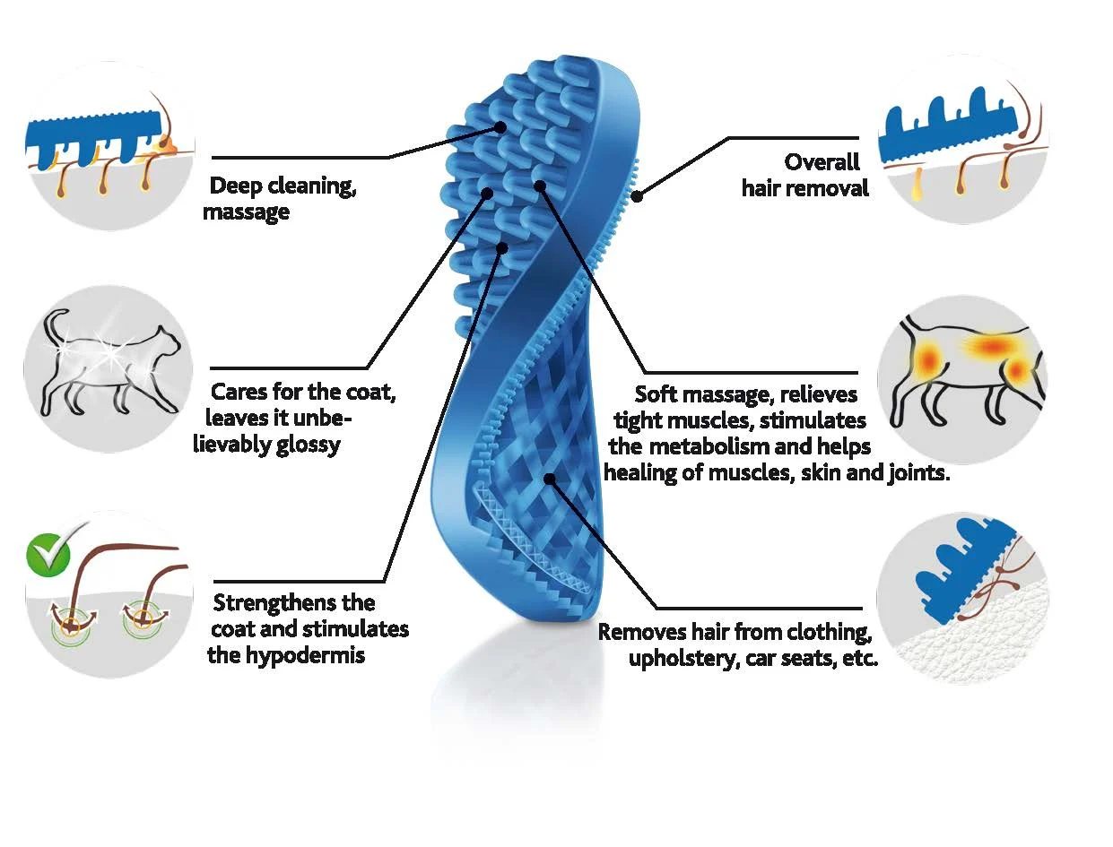 Spazzola in silicone per gatti a pelo corto, blu – Pet + Me Cat Hair Brush - immagine 3