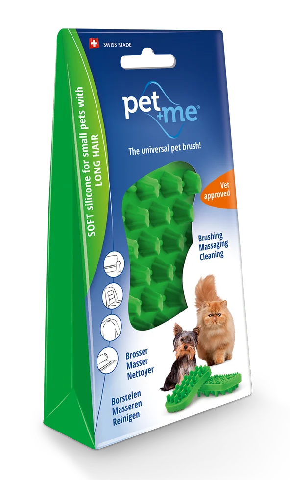 Spazzola in silicone per gatti a pelo lungo, verde – Pet + Me Cat Hair Brush - immagine 1