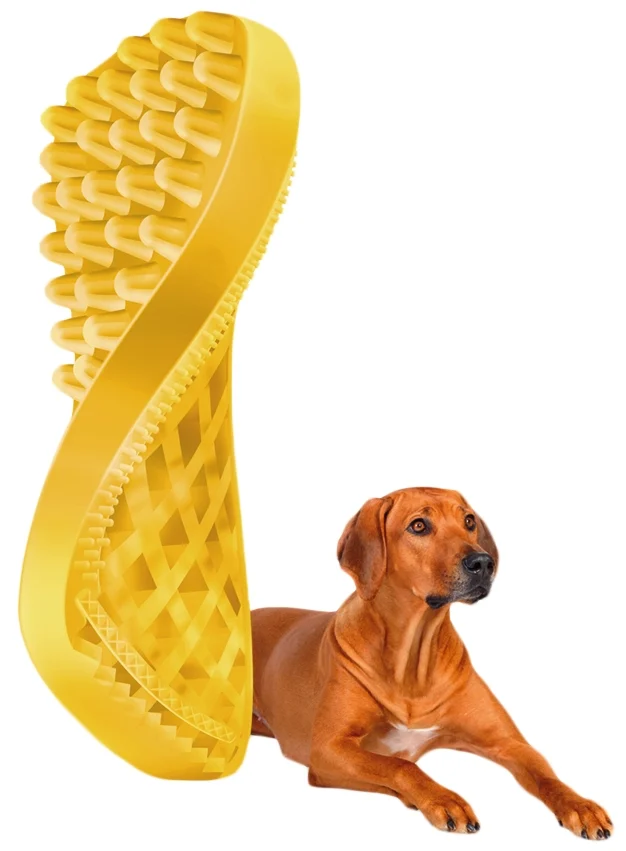 Spazzola in silicone per cani a pelo corto, gialla – Pet + Me - immagine 4