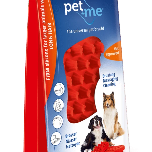 Spazzola in silicone per cani a pelo lungo, rossa – Pet + Me