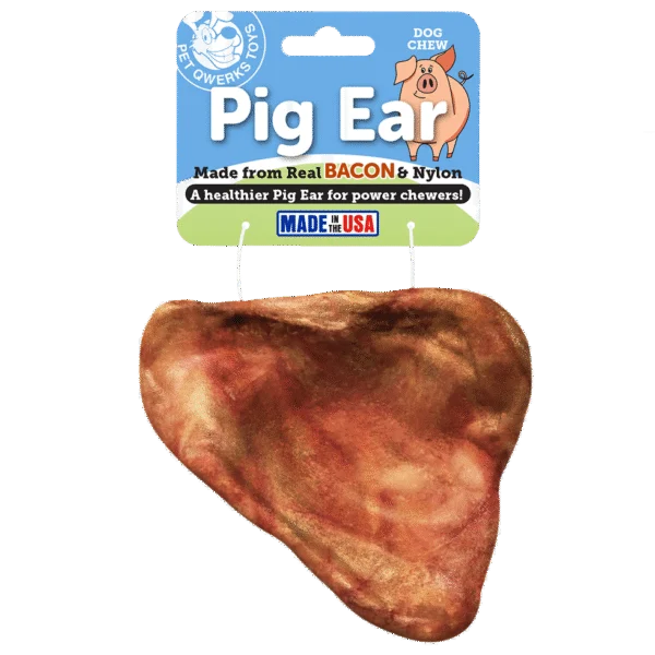 Gioco da masticare in nylon a forma di orecchio di maiale, al gusto bacon, 10 cm – Pet Qwerks Pig Ear M