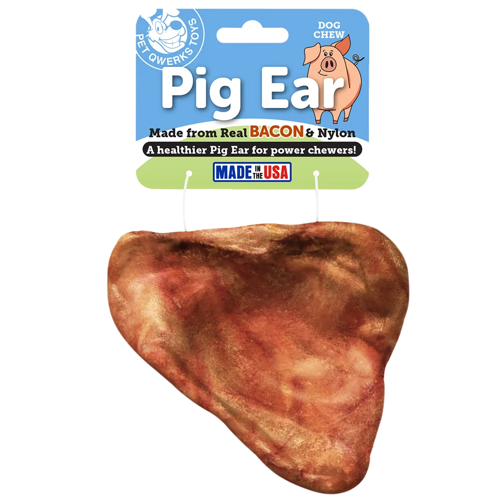 Gioco da masticare in nylon a forma di orecchio di maiale, al gusto bacon, 10 cm – Pet Qwerks Pig Ear M - immagine 1