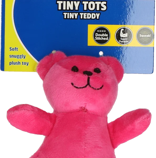 Peluche per cani con squeaker, rosa, circa 10 cm – Petsport Tiny Tots Teddy