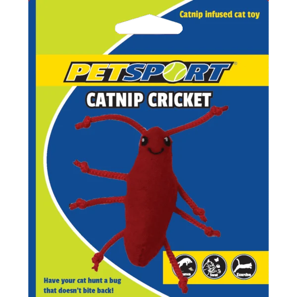 Grillo giocattolo con erba gatta e pile, corpo da 7 cm, rosso – Petsport Catnip Cricket
