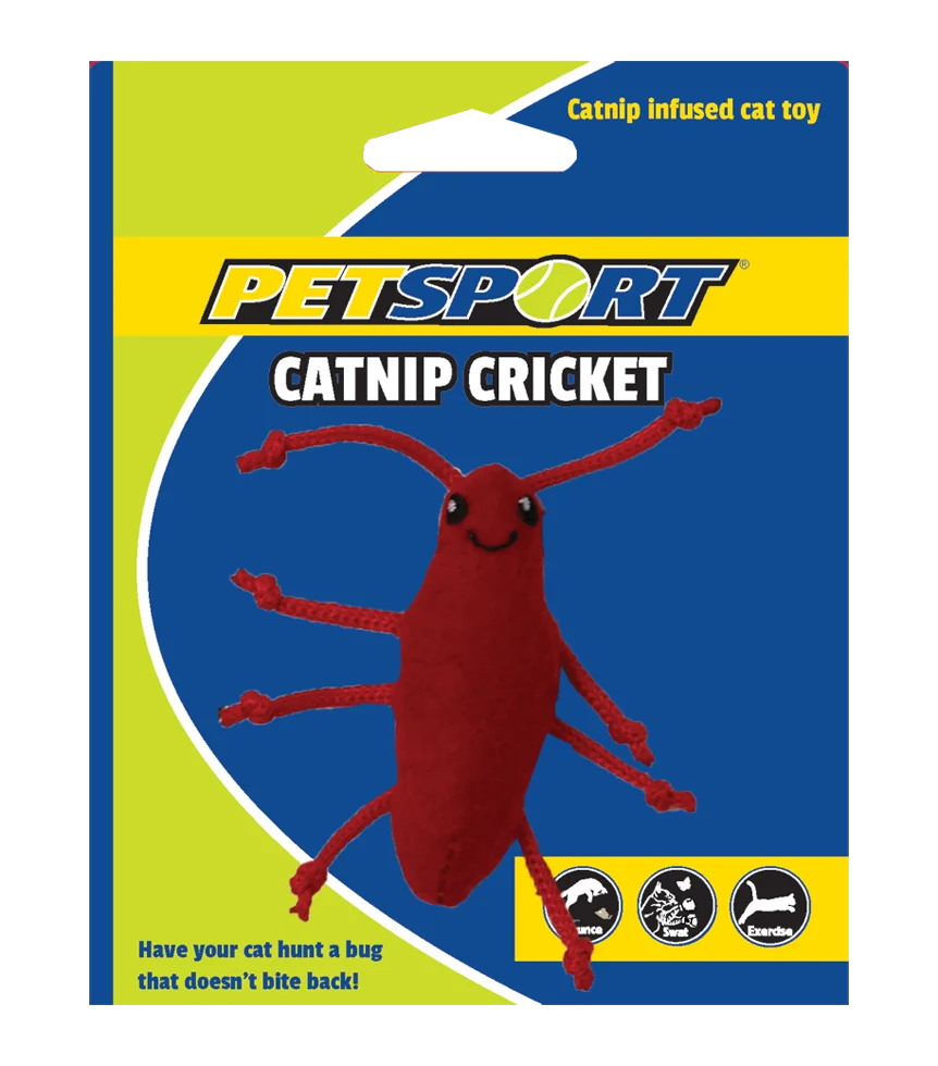 Grillo giocattolo con erba gatta e pile, corpo da 7 cm, rosso – Petsport Catnip Cricket - immagine 1