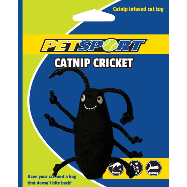 Grillo giocattolo con erba gatta e pile, corpo di 7 cm, nero – Petsport Catnip Cricket