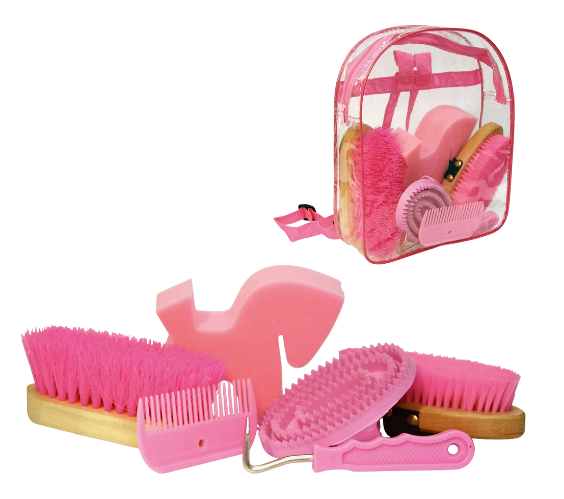 Kit per la toelettatura con zaino trasparente, 7 pezzi, rosa - immagine 1