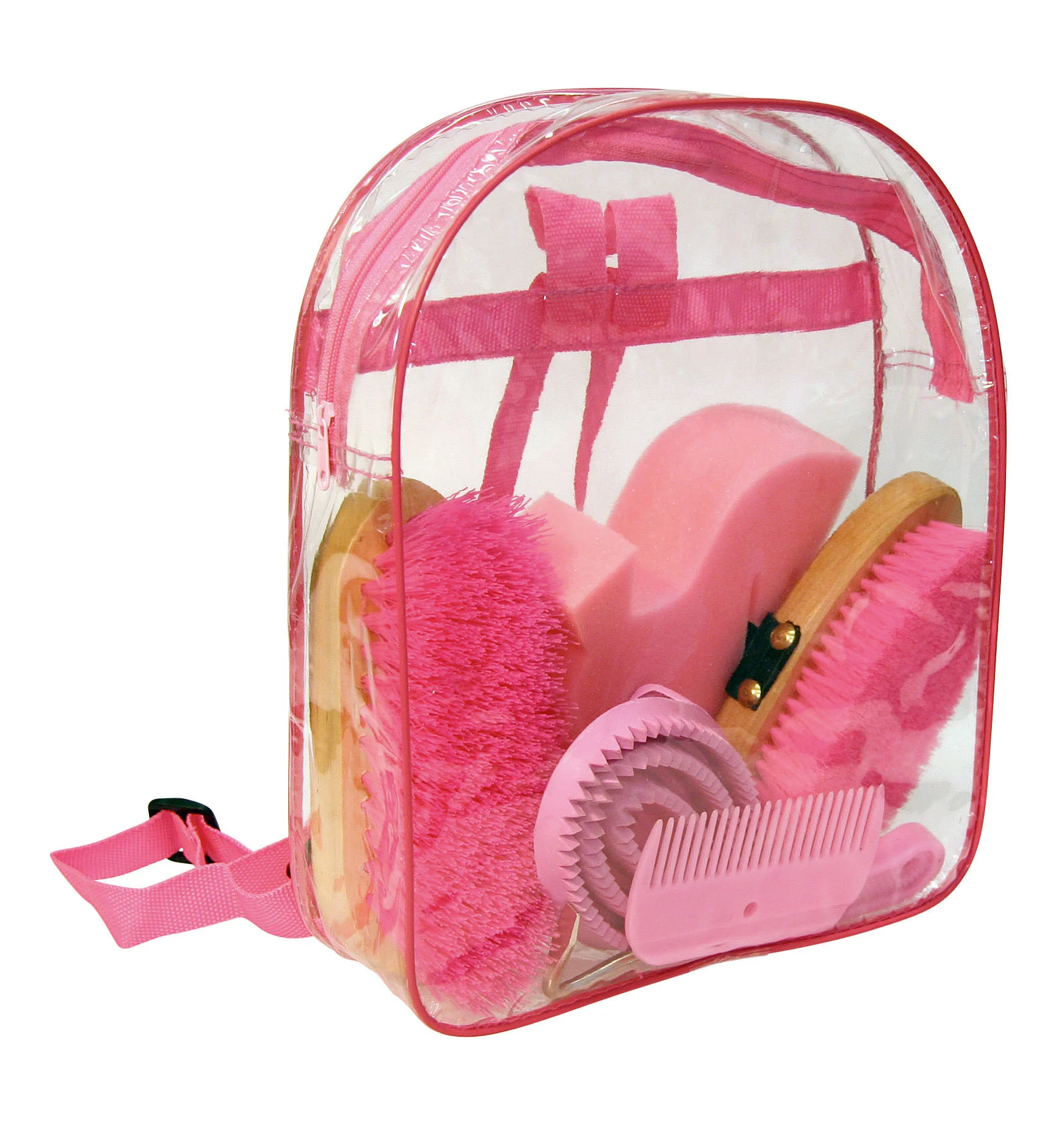 Kit per la toelettatura con zaino trasparente, 7 pezzi, rosa - immagine 2