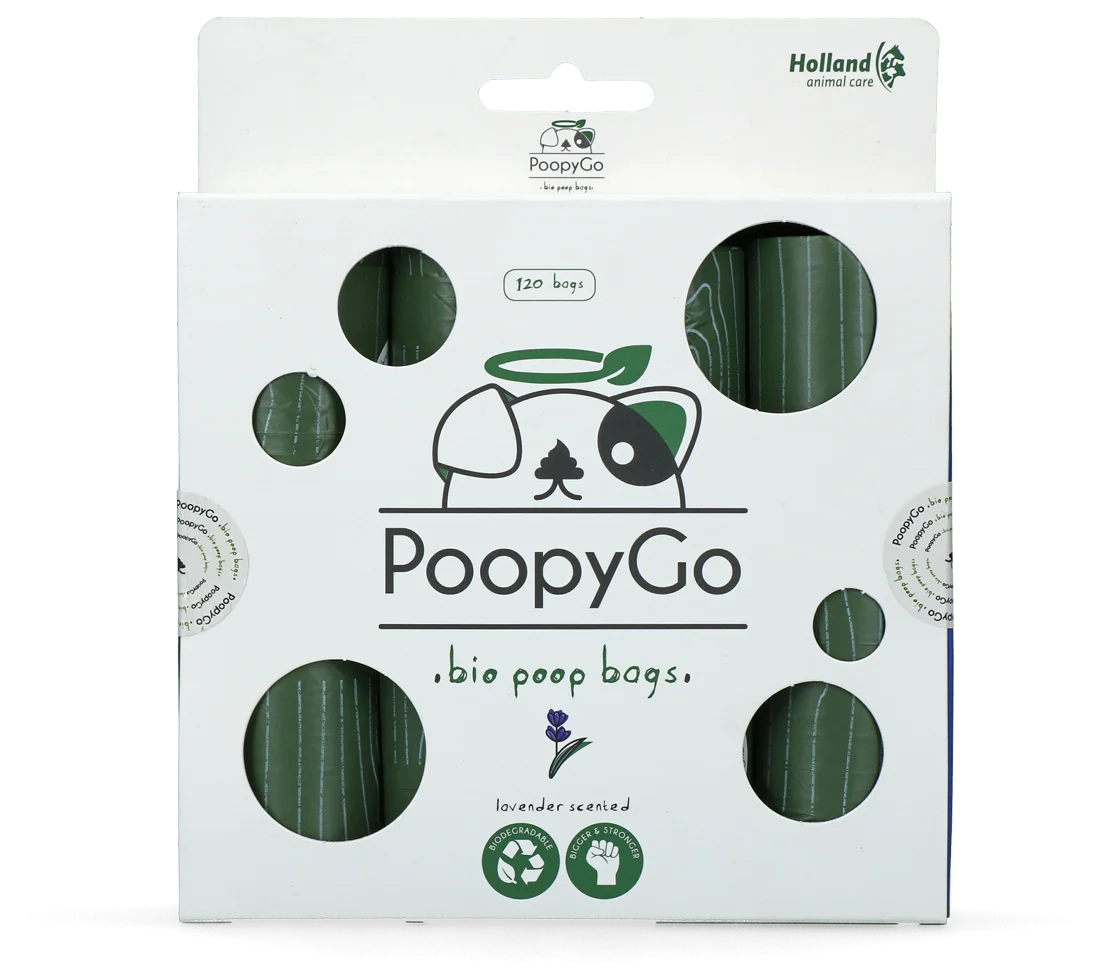 Sacchetti biodegradabili per deiezioni canine profumati alla lavanda, 120 pezzi – PoopyGo Eco friendly - immagine 1