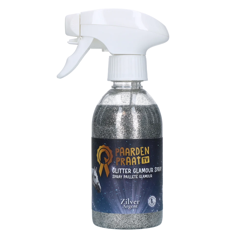 Spray glitterato per cavalli e pony, 250 ml – Paardenpraat TV Glitter Glamour Spray argento - immagine 1