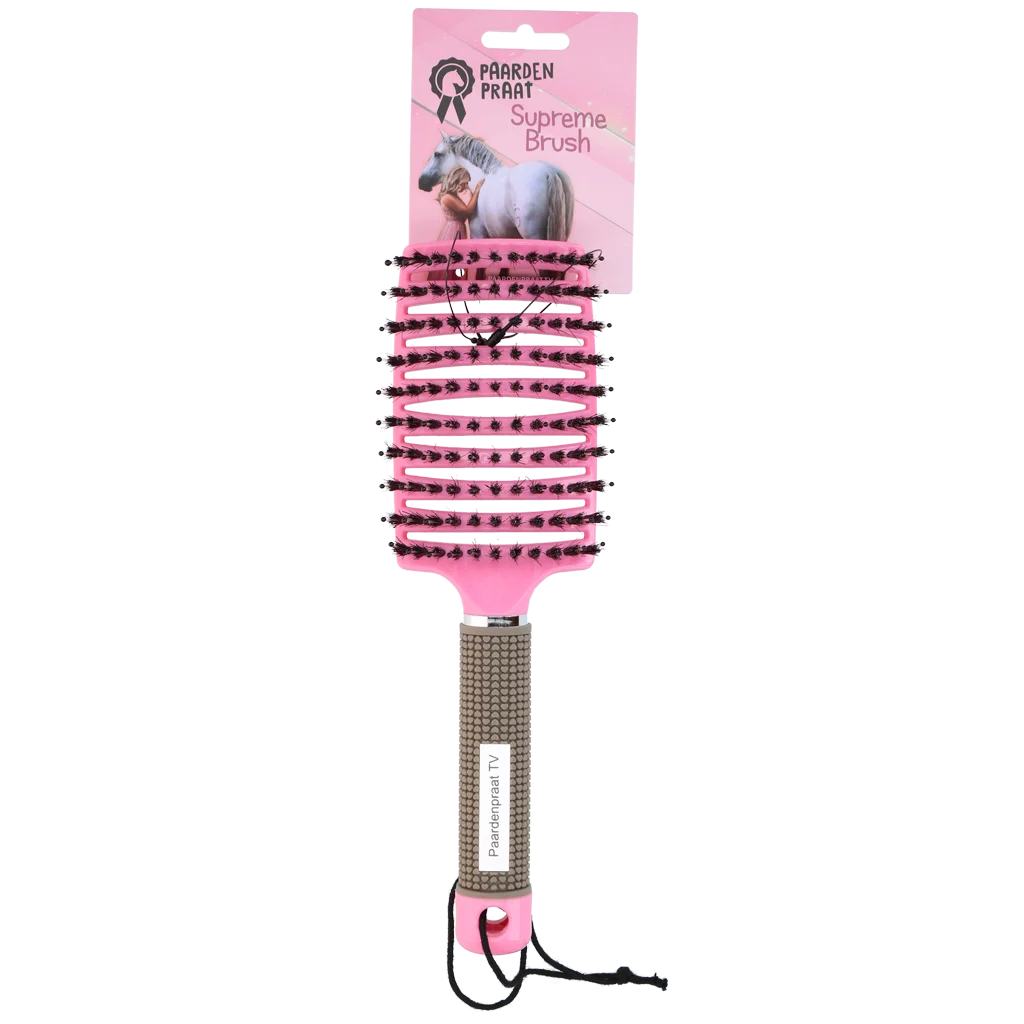 Spazzola per criniera con setole di maiale e dentini flessibili, rosa 24,5 cm – Paardenpraat TV Horse Supreme - immagine 1