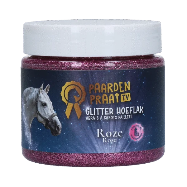 Smalto per zoccoli con glitter a base d’acqua, rosa – Paardenpraat TV Glitter Hoeflak