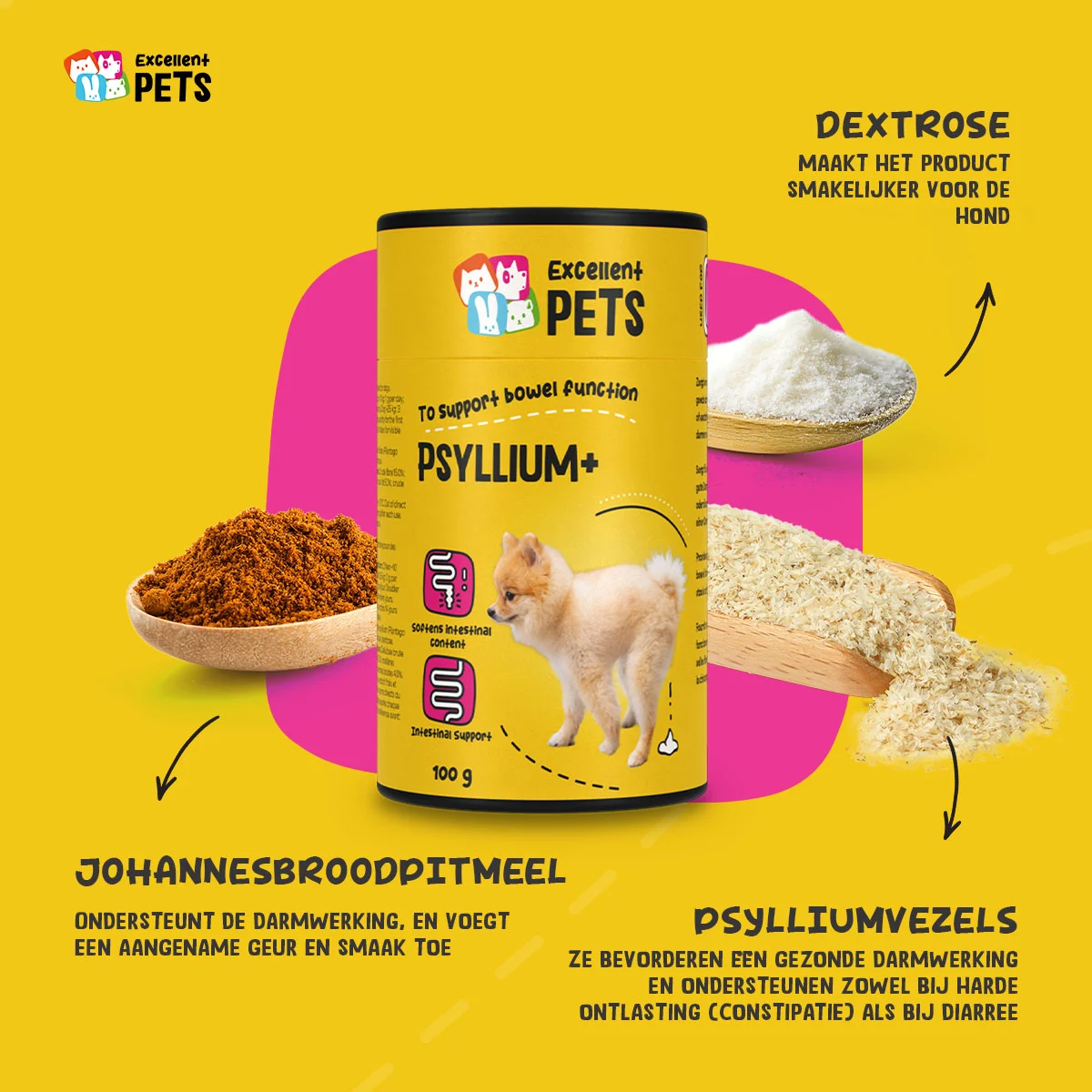 Fibre di psillio in polvere per cani, 100 g – Excellent Pets Dog Psyllium+ - immagine 5