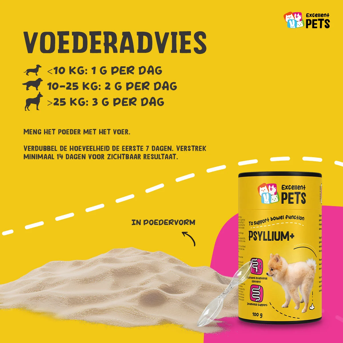 Fibre di psillio in polvere per cani, 100 g – Excellent Pets Dog Psyllium+ - immagine 2