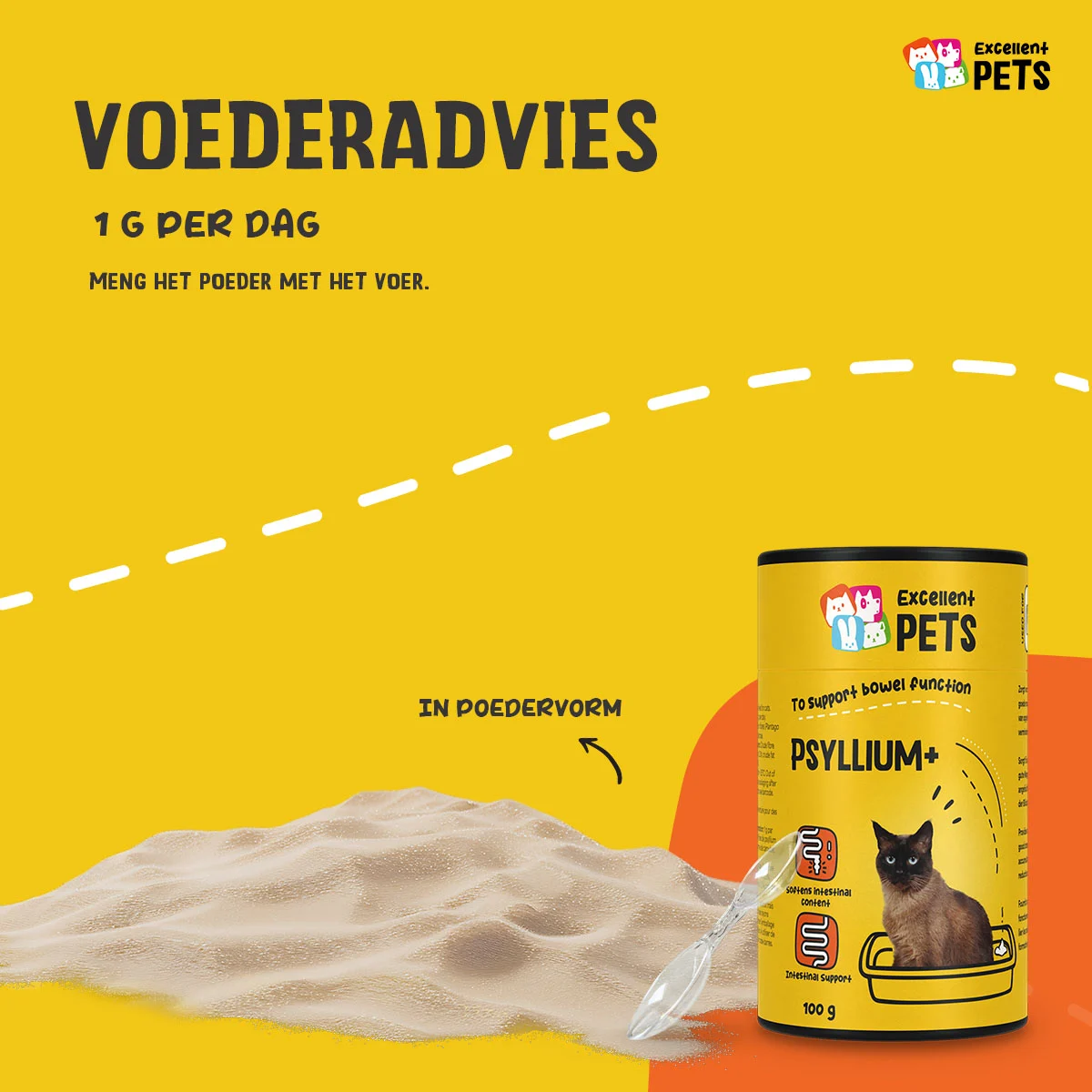Polvere di psillio per gatti con farina di carruba, 100 g – Excellent Pets Cat Psyllium+ - immagine 2