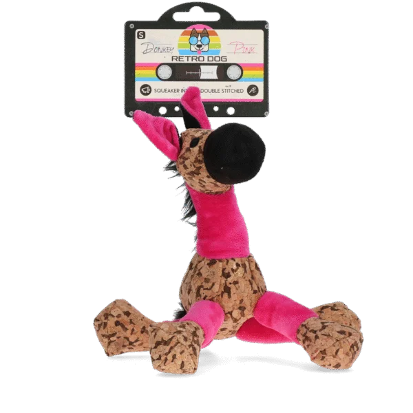 Peluche per cani Asinello con fischietto, rosa S, 20 x 25 cm – Retro Dog Donkey