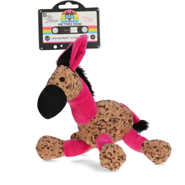 Peluche per cani Asinello con fischietto, rosa M, 26 x 33 cm – Retro Dog Donkey