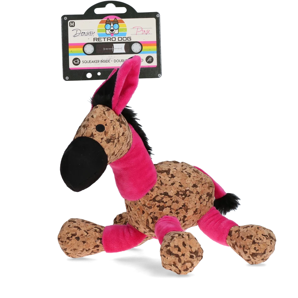 Peluche per cani Asinello con fischietto, rosa M, 26 x 33 cm – Retro Dog Donkey - immagine 1