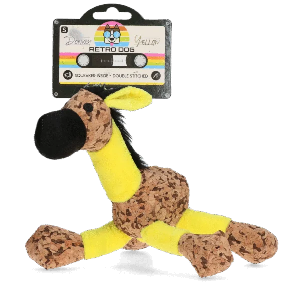 Peluche per cani Asino con fischietto, giallo S – Retro Dog Donkey