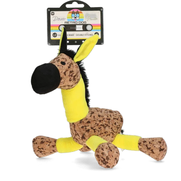 Peluche per cani Asino con squeaker, giallo M – Retro Dog Donkey