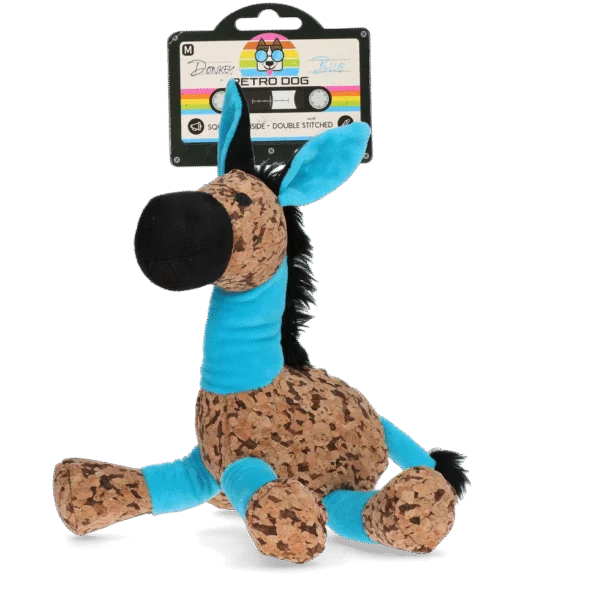 Peluche per cani Asino con squeaker, blu M – Retro Dog Donkey