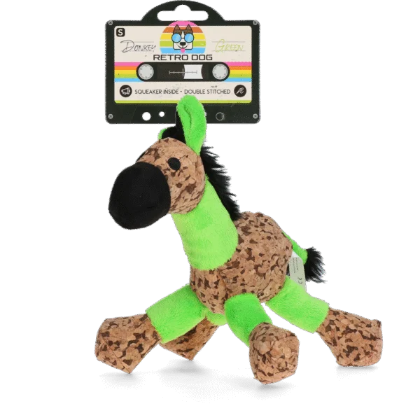 Peluche per cani a forma di asino con squeaker, Verde S – Retro Dog Donkey