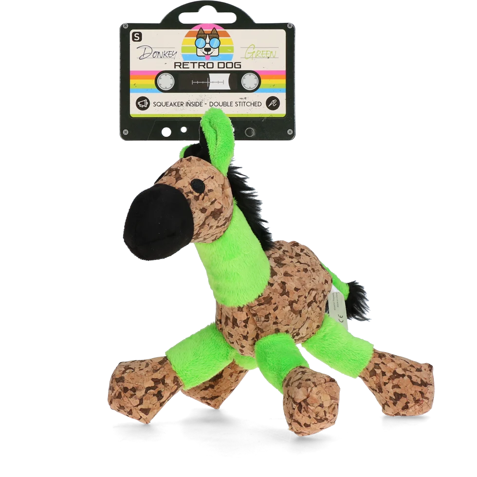 Peluche per cani a forma di asino con squeaker, Verde S – Retro Dog Donkey - immagine 1