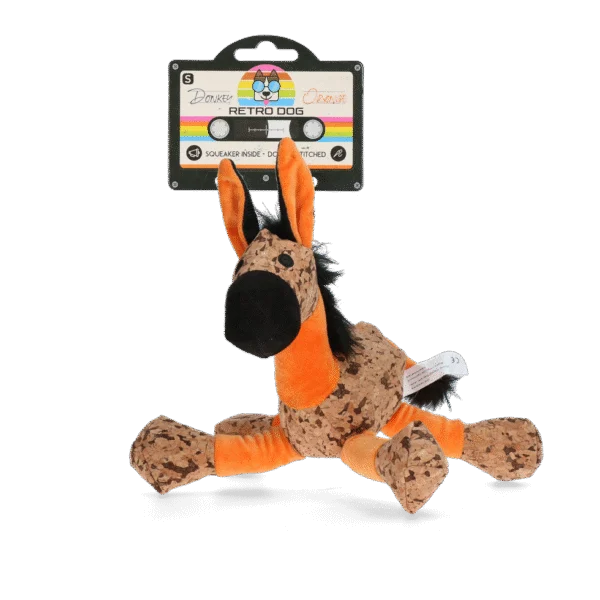 Peluche per cani Asinello con dispositivo sonoro, arancione S – Retro Dog Donkey