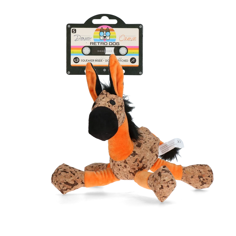Peluche per cani Asinello con dispositivo sonoro, arancione S – Retro Dog Donkey - immagine 1