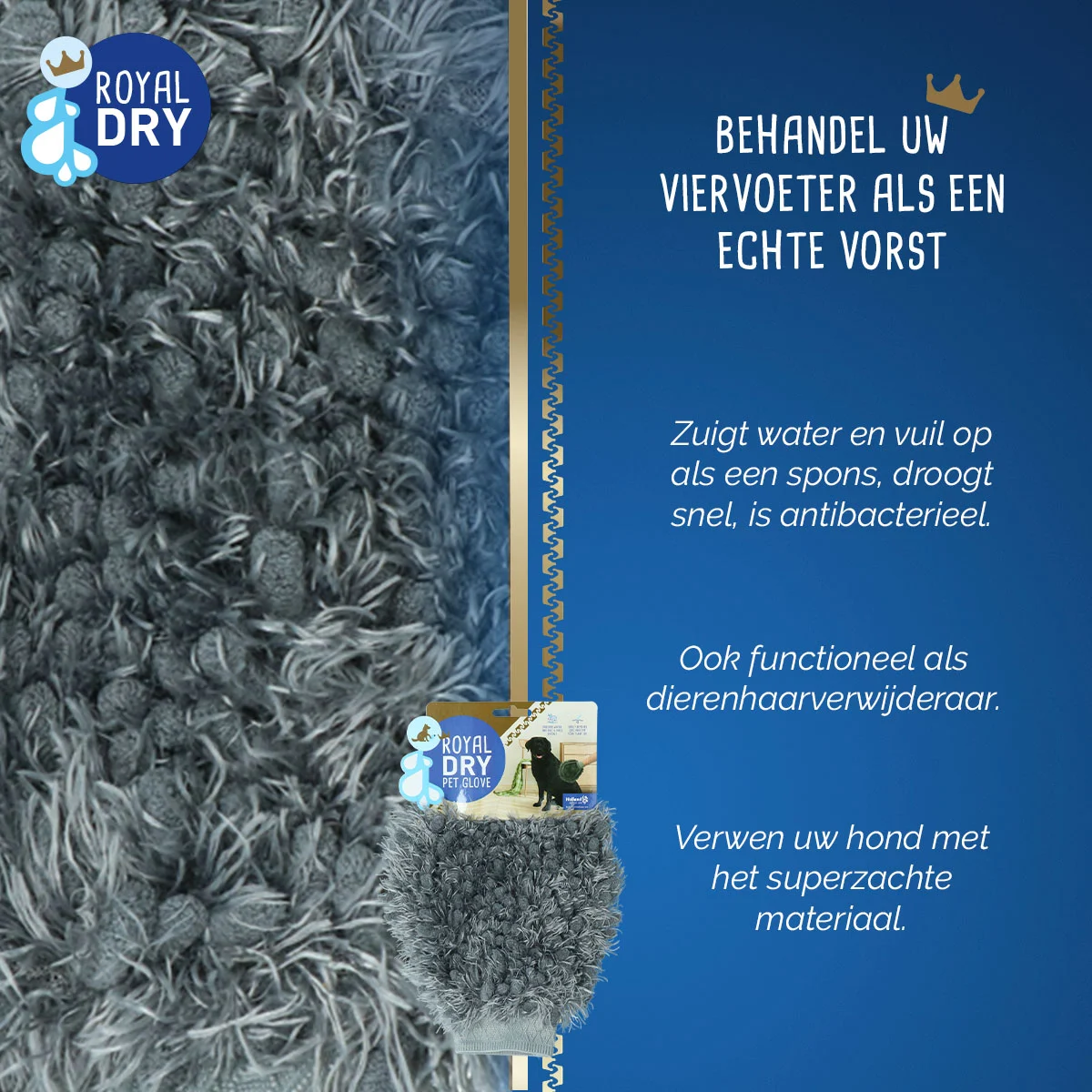 Guanto spazzola in microfibra per cani, 24 x 18 cm – Royal Dry - immagine 4
