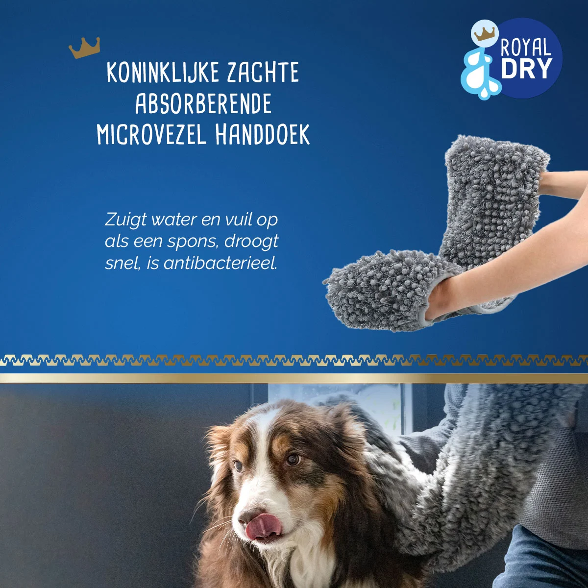 Asciugamano per cani in microfibra con tasche per le mani, 35 x 81 cm – Royal Dry - immagine 6