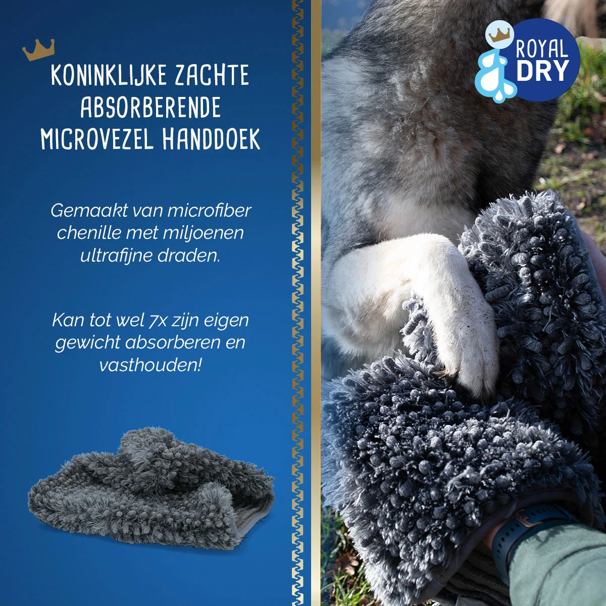 Asciugamano per cani in microfibra con tasche per le mani, 35 x 81 cm – Royal Dry - immagine 3