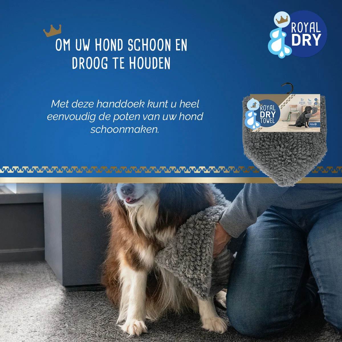 Asciugamano per cani in microfibra con tasche per le mani, 35 x 81 cm – Royal Dry - immagine 5