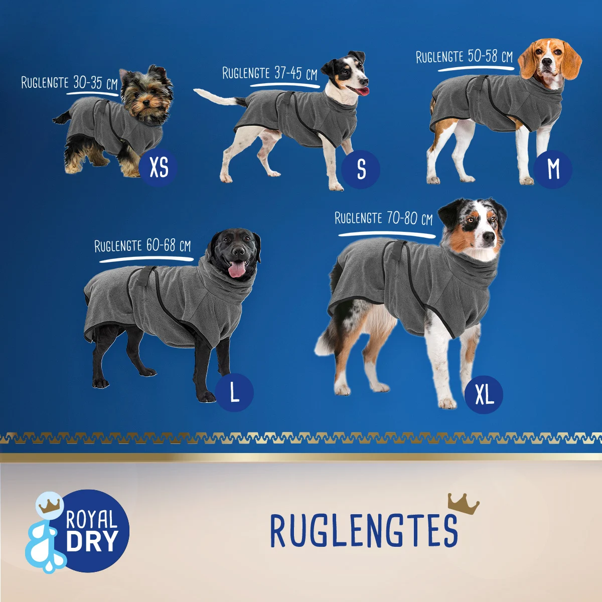 Sacco asciugante per cani in microfibra S, lunghezza del dorso 40 cm – Royal Dry Doggy Bag - immagine 3