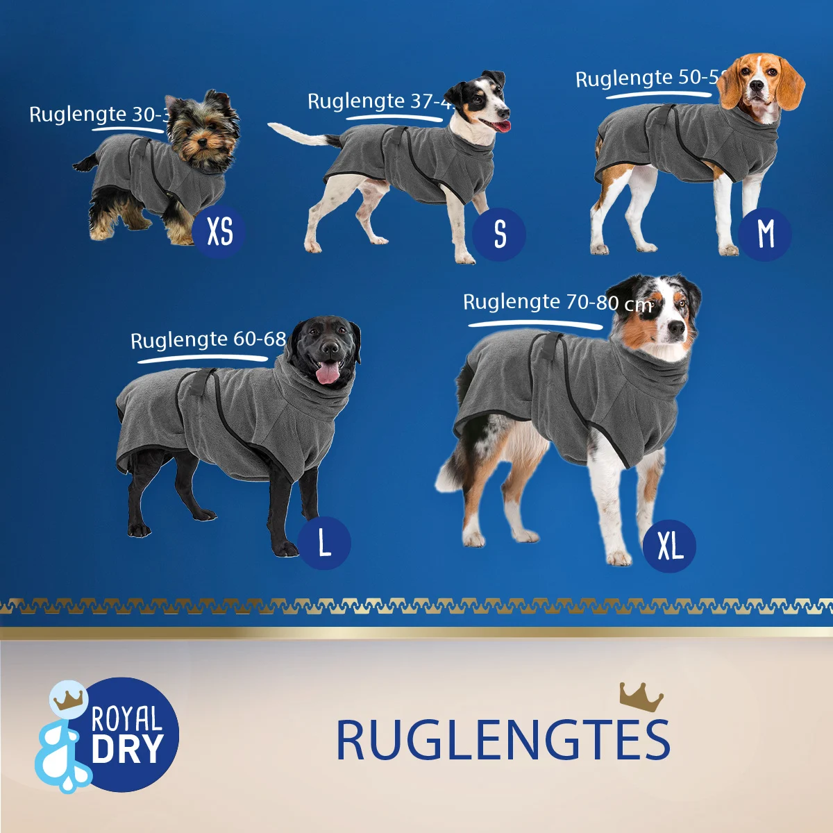Sacco asciugante per cani in microfibra M, lunghezza del dorso 60 cm – Royal Dry Doggy Bag - immagine 3