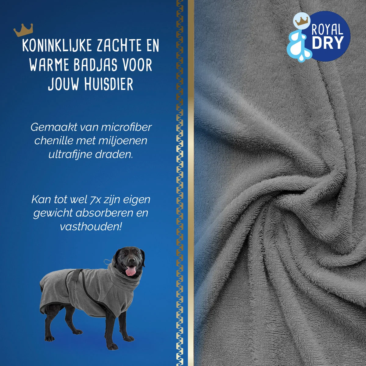 Accappatoio per cani in microfibra L, lunghezza del dorso da 60 a 68 cm – Royal Dry - immagine 3