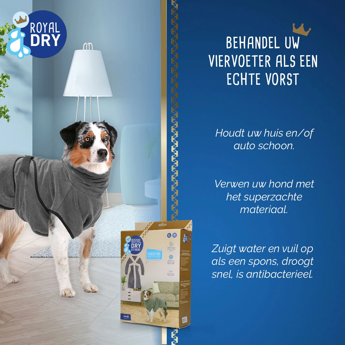 Accappatoio per cani in microfibra XL, lunghezza del dorso da 70 a 80 cm – Royal Dry - immagine 4