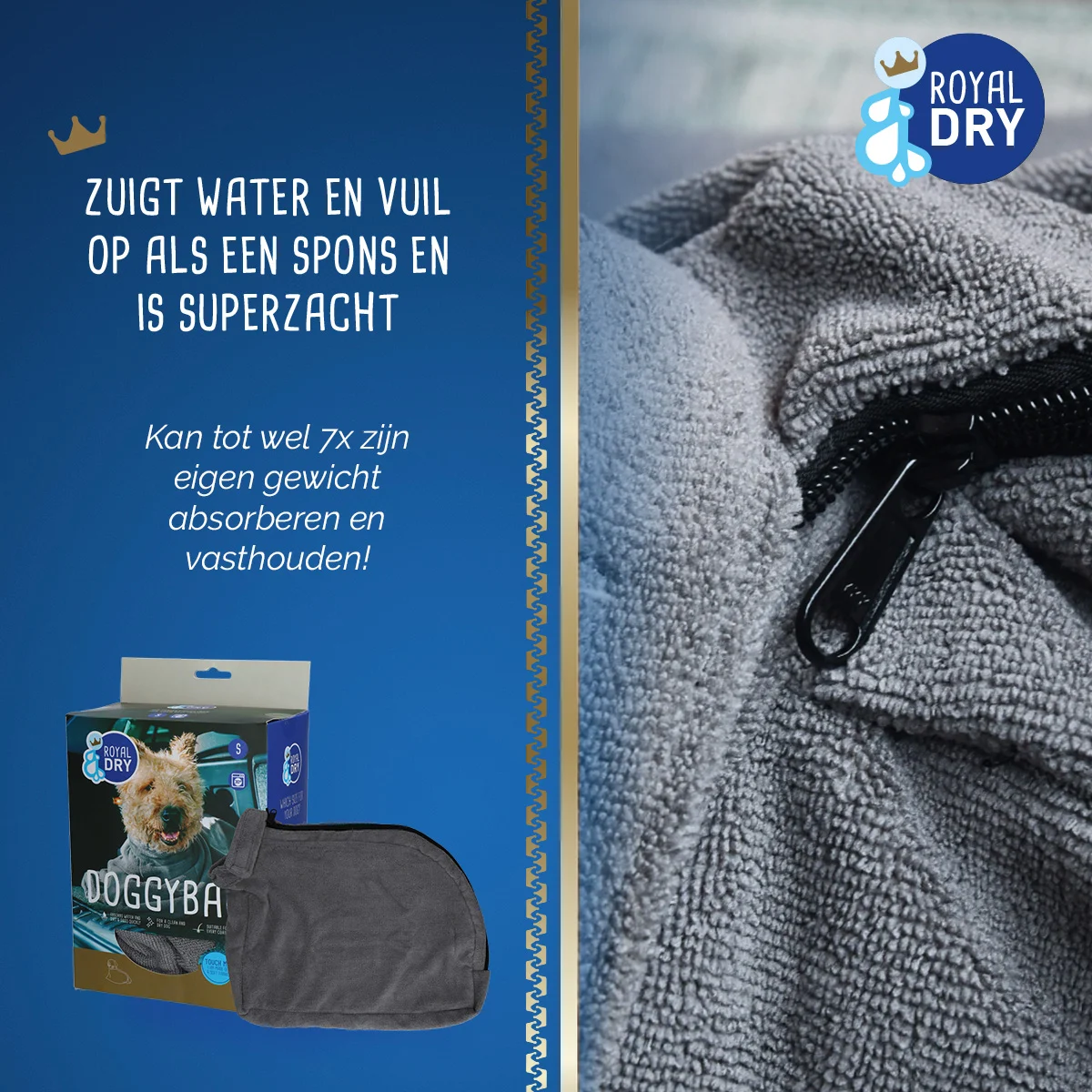 Sacco asciugante per cani in microfibra S, lunghezza del dorso 40 cm – Royal Dry Doggy Bag - immagine 4