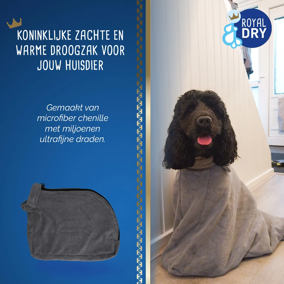 Sacco asciugante per cani in microfibra S, lunghezza del dorso 40 cm – Royal Dry Doggy Bag - immagine 5