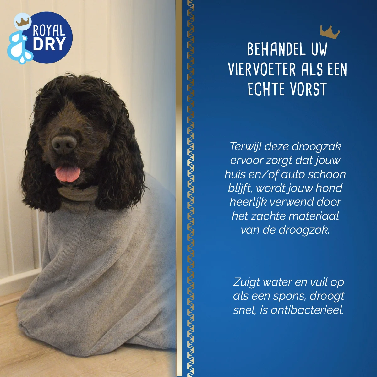 Sacco asciugante per cani in microfibra S, lunghezza del dorso 40 cm – Royal Dry Doggy Bag - immagine 6