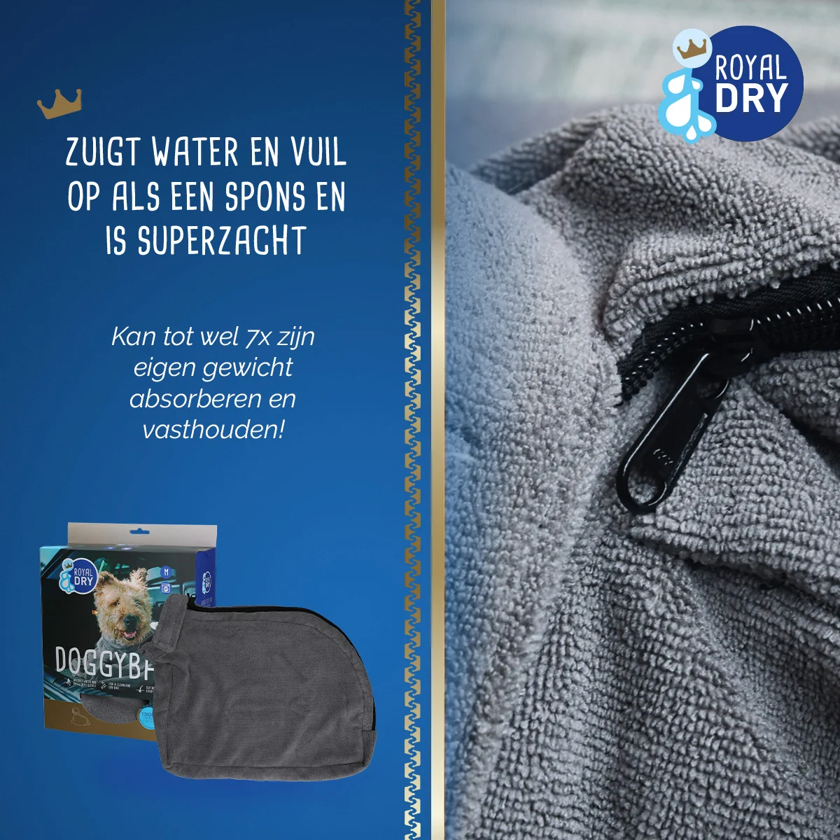 Sacco asciugante per cani in microfibra M, lunghezza del dorso 60 cm – Royal Dry Doggy Bag - immagine 4