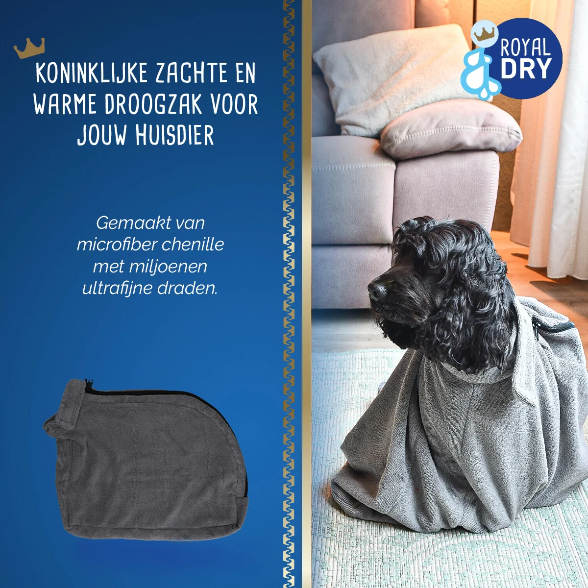 Sacco asciugante per cani in microfibra M, lunghezza del dorso 60 cm – Royal Dry Doggy Bag - immagine 5